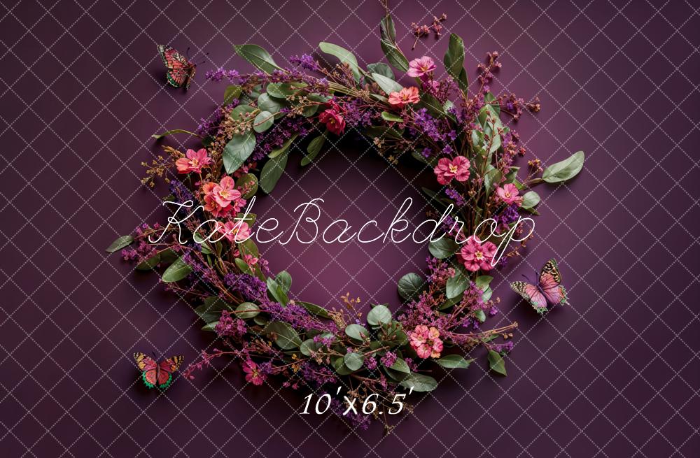 Kate Newborn Floral Wreath Dark Purple Floor Backdrop Designed by Emetselch - Image 5