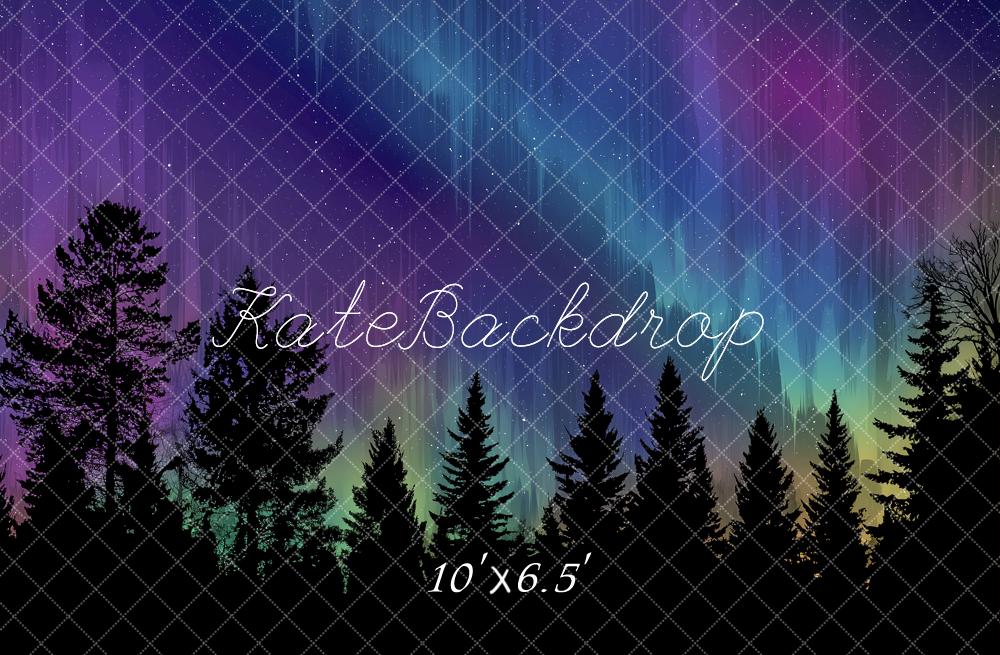 Kate Northern Lights Forest Silhouette Stars Backdrop Designed by Angela Marie Photography - Image 4
