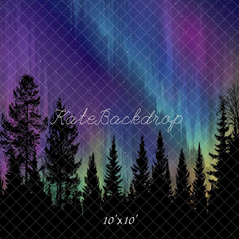 Kate Northern Lights Forest Silhouette Stars Backdrop Designed by Angela Marie Photography - Image 7