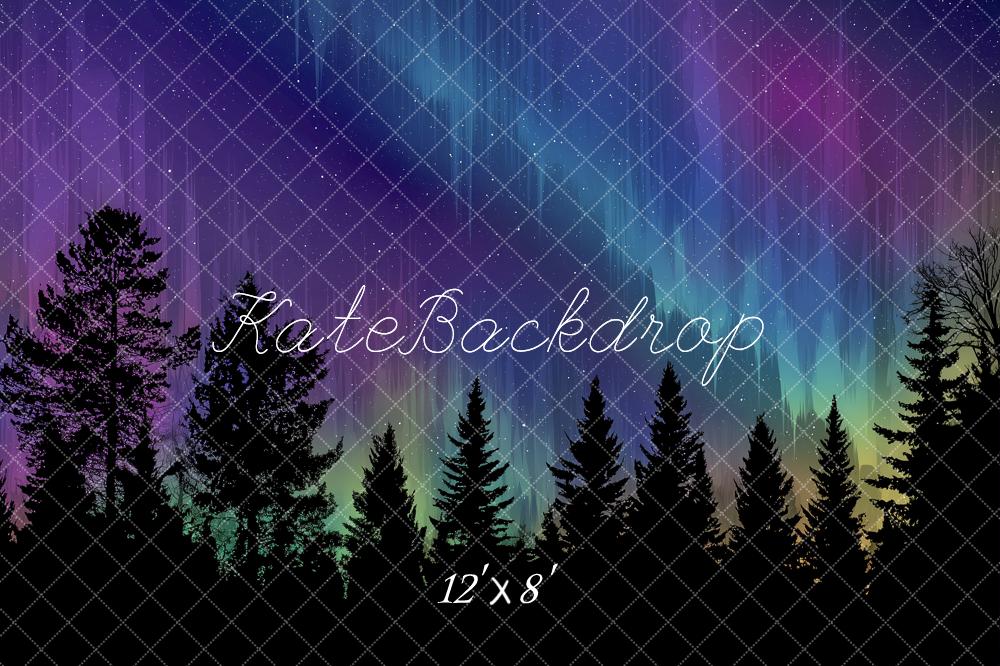 Kate Northern Lights Forest Silhouette Stars Backdrop Designed by Angela Marie Photography - Image 8