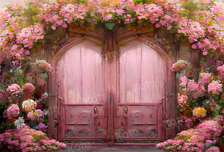 Kate Oil Painting Pink Flower Door Backdrop for Photography - Image 2