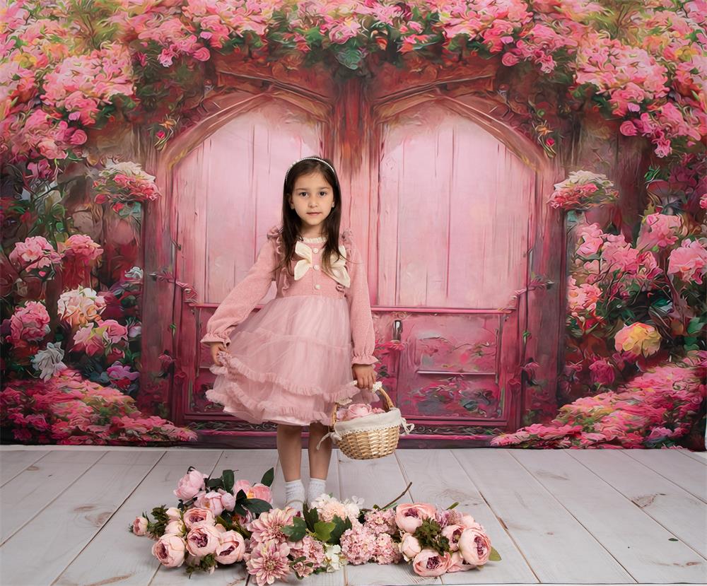 Kate Oil Painting Pink Flower Door Backdrop for Photography - Image 3