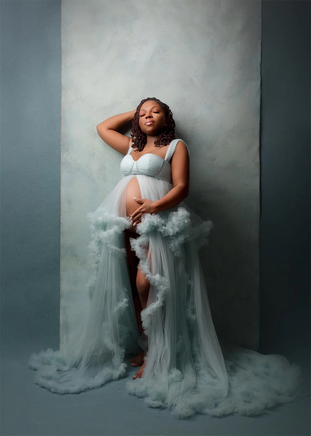 Kate Off Shoulder Mesh Women Maternity Photoshoot Dress - Image 3