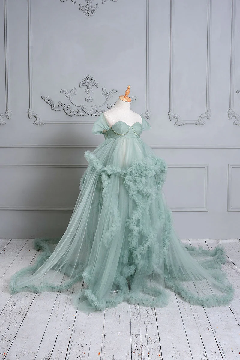 Kate Off Shoulder Mesh Women Maternity Photoshoot Dress - Image 6