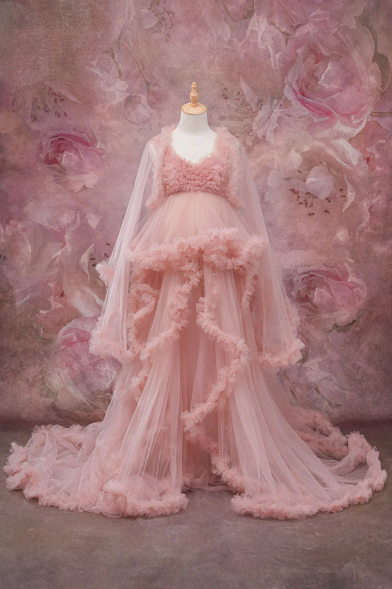 Kate Women Pregnancy Mesh Pink Maternity Photoshoot Dress - Image 5