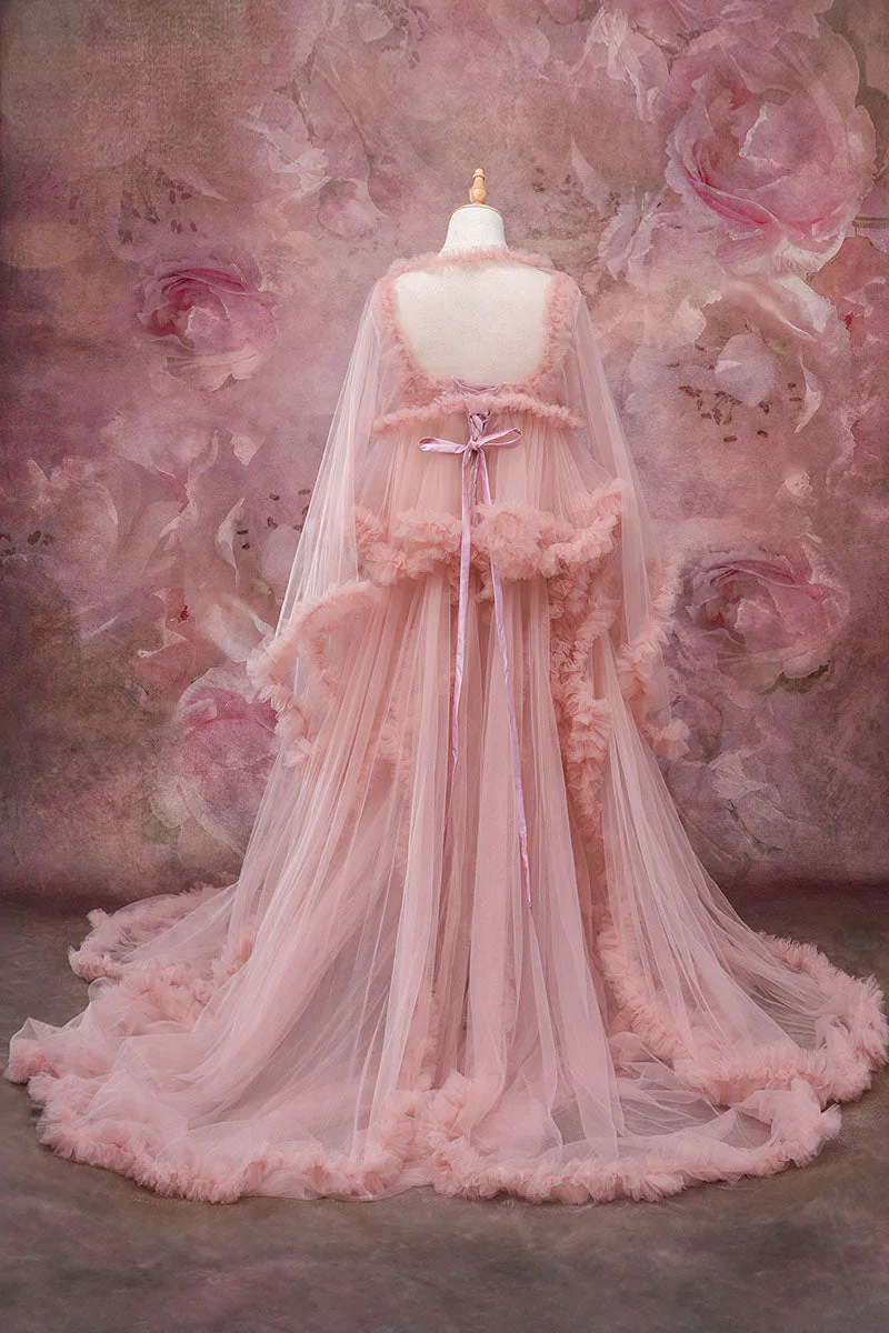 Kate Women Pregnancy Mesh Pink Maternity Photoshoot Dress - Image 7