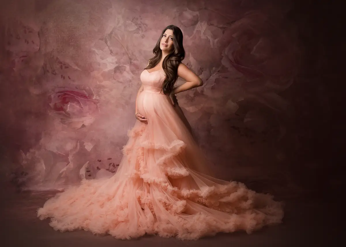 Kate Off Shoulder Mesh Red Maternity Photoshoot Dress - Image 4