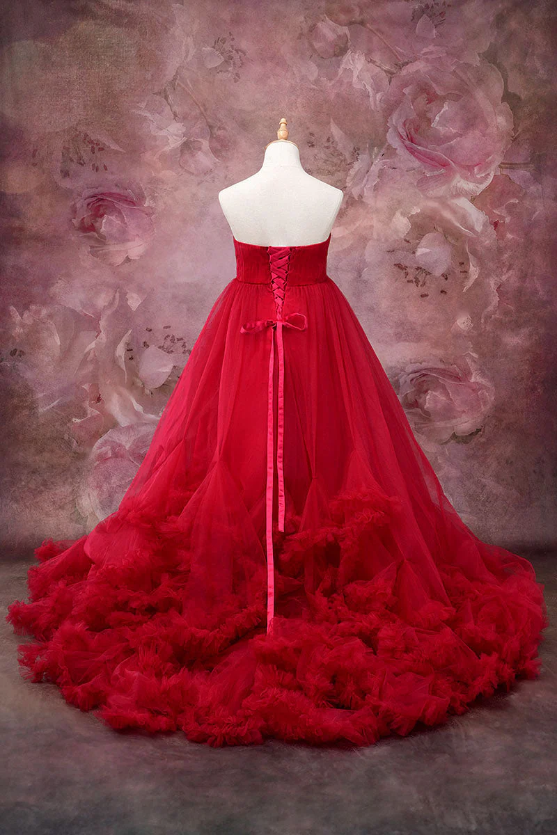 Kate Off Shoulder Mesh Red Maternity Photoshoot Dress - Image 9