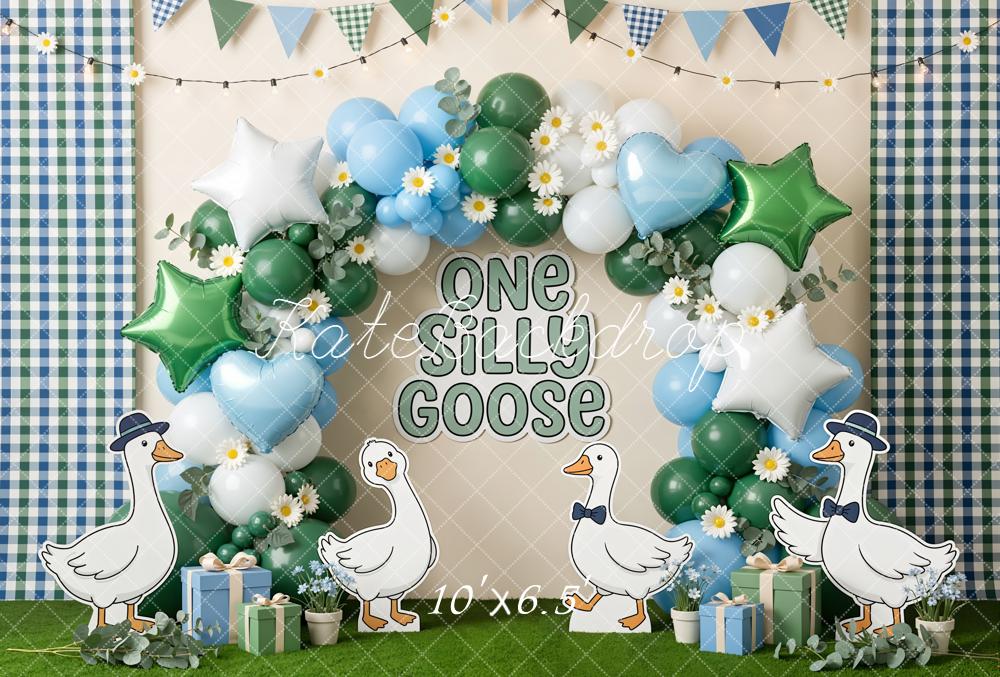 Kate One Silly Goose Balloon Garland Gingham Fleece Backdrop Designed by Emetselch - Image 2