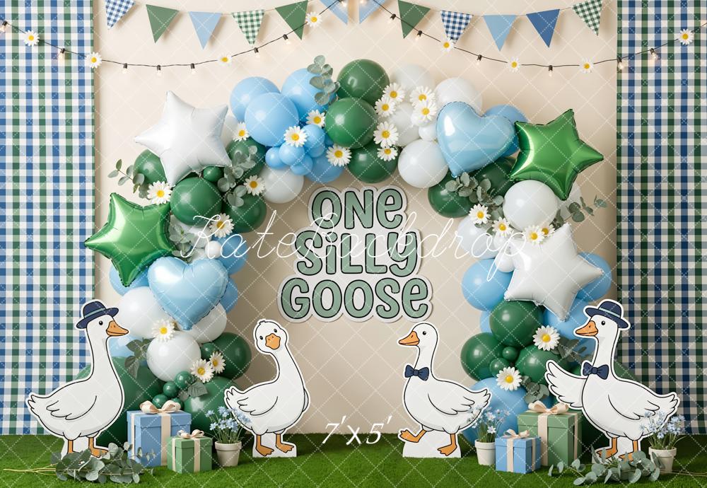 Kate One Silly Goose Balloons Daisy Plaid Backdrop Designed by Emetselch