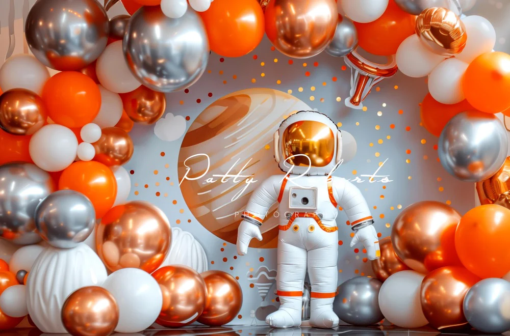 Kate Orange Balloon Space Astronaut Backdrop Designed by Patty Robert - Image 4