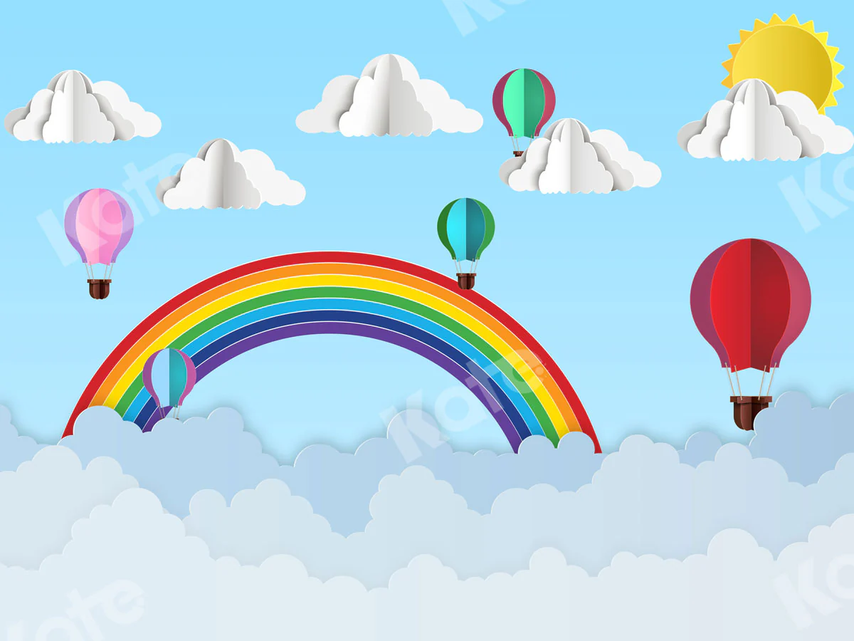 Kate Origami Hot Air Balloon Cloud Rainbow Cake Smash Backdrop Designed By Ava Lee - Image 2