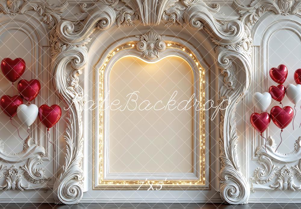 Kate Valentine Ornate Arch Heart Balloons Backdrop Designed by Mini MakeBelieve