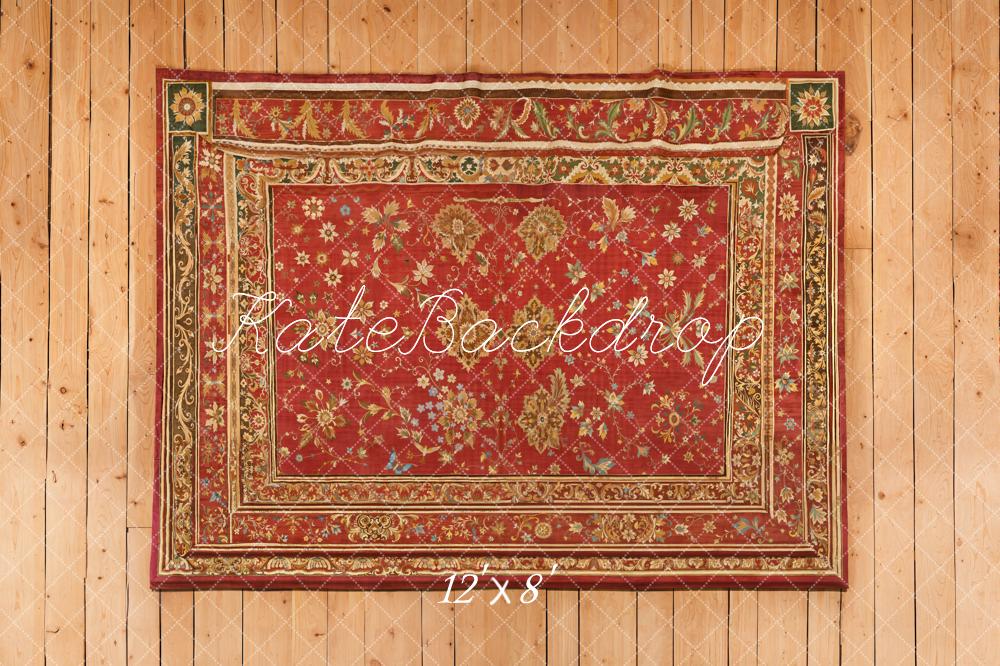 Kate Ornate Red Carpet Wooden Floor Fleece Backdrop Designed by Emetselch - Image 4
