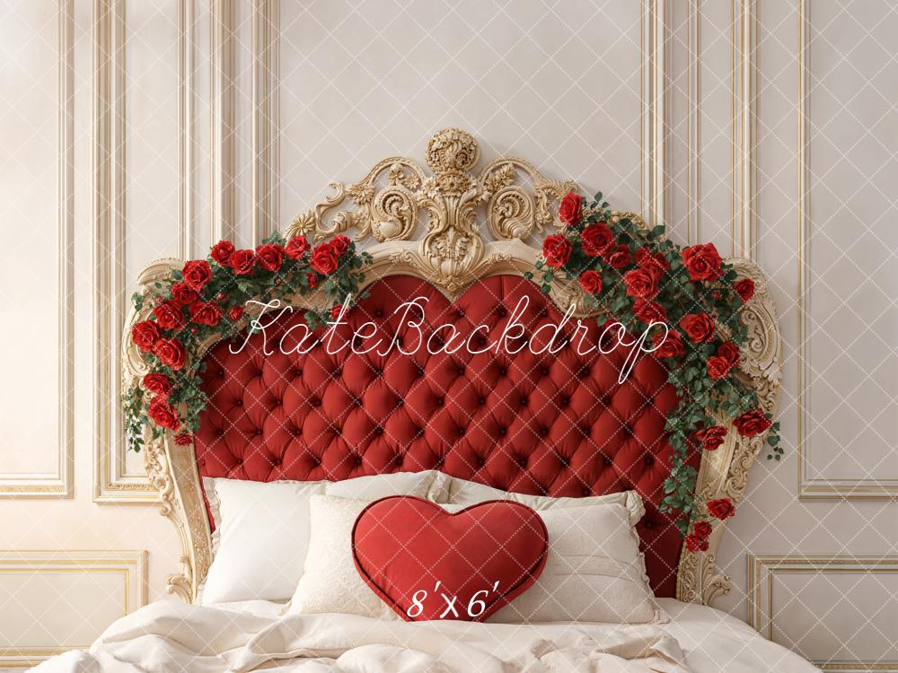 Kate Valentine Red Headboard Heart Pillow Roses Backdrop Designed by Emetselch - Image 3