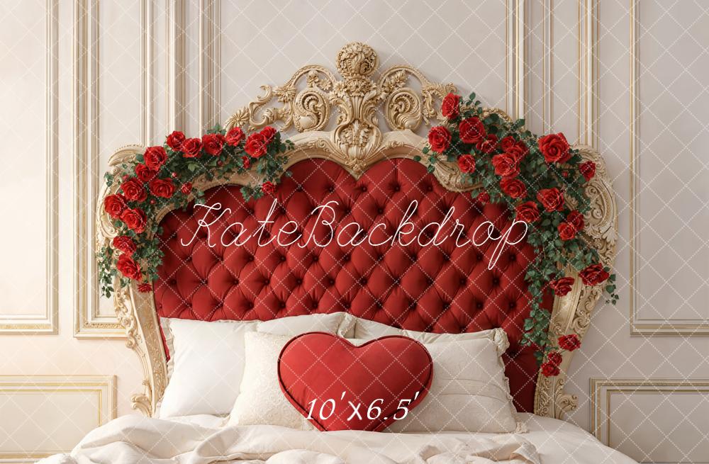 Kate Valentine Red Headboard Heart Pillow Roses Backdrop Designed by Emetselch - Image 4