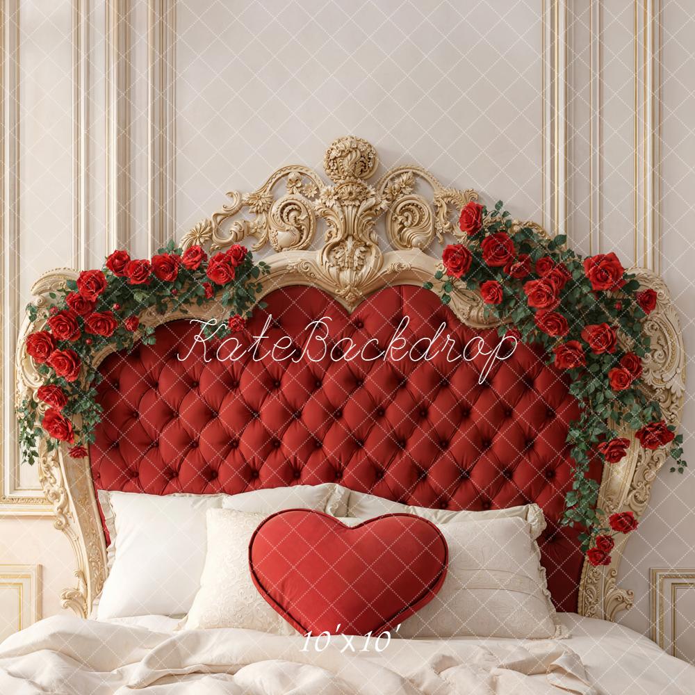 Kate Valentine Red Headboard Heart Pillow Roses Backdrop Designed by Emetselch - Image 7