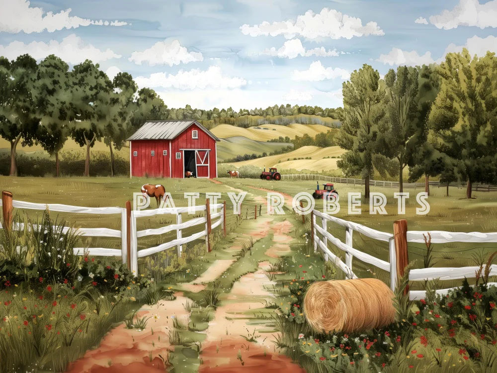 Kate Outdoor Forest Farm Red House Backdrop Designed by Patty Robert - Image 6