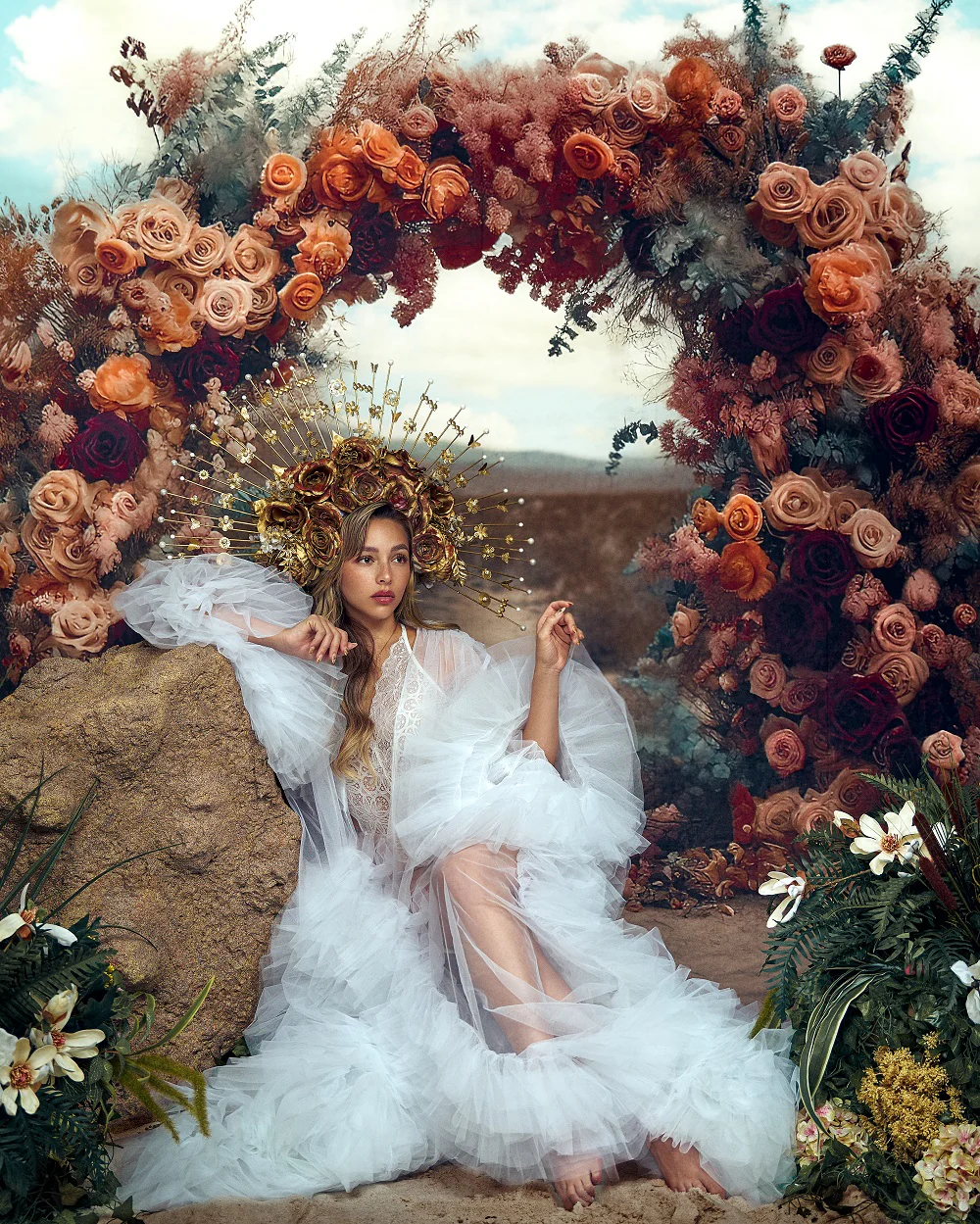 Kate Painterly Boho Fine Art Flower Arch Backdrop Designed by Mini MakeBelieve - Image 3