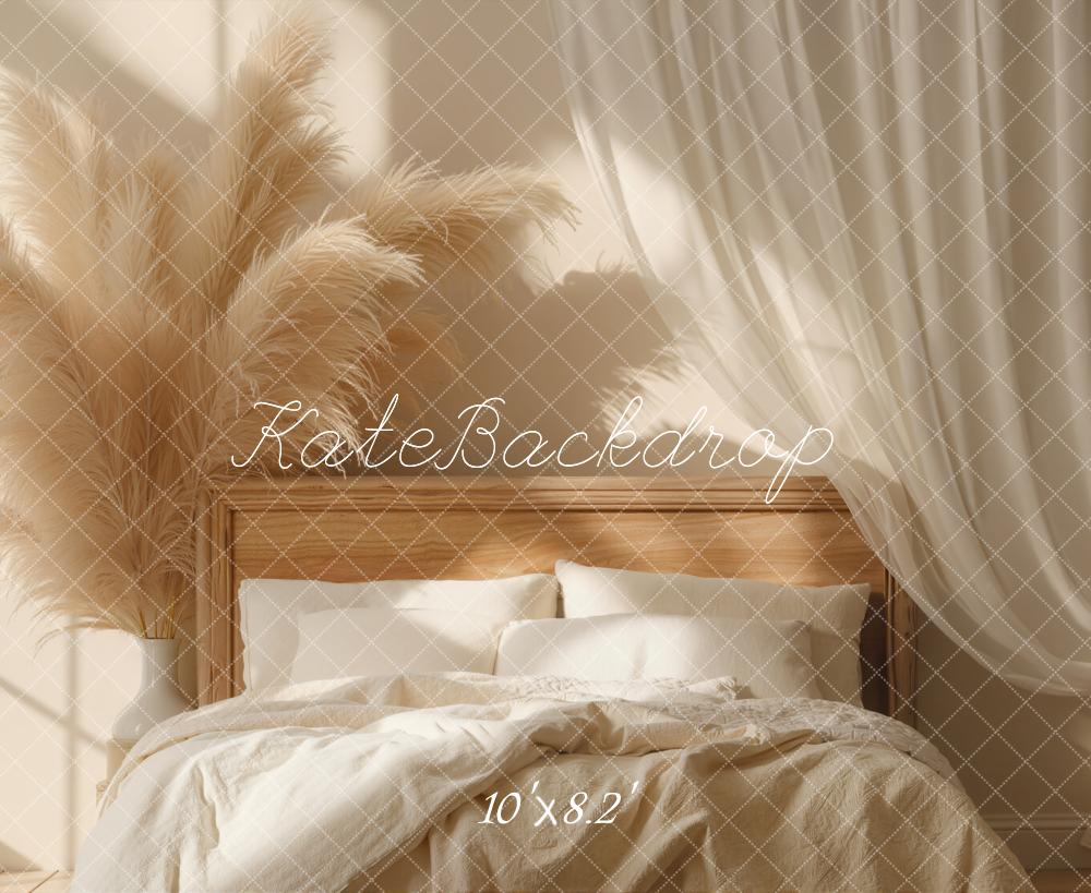 Kate Pampas Grass Bed Drapes Neutral Fleece Backdrop Designed by Emetselch - Image 3
