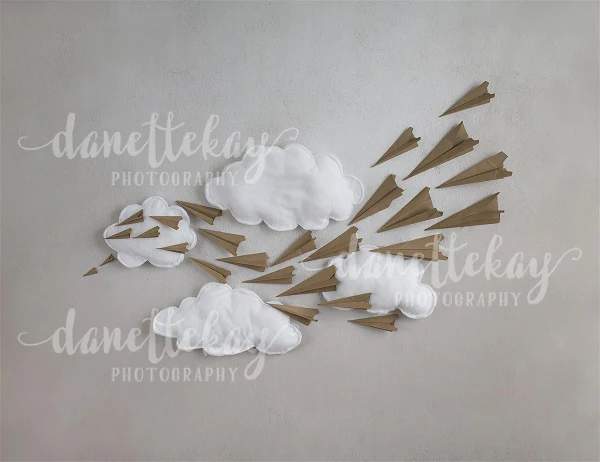 Kate Paper Airplane with Clouds Children Backdrop for Photography Designed by Danette Kay Photography - Image 2
