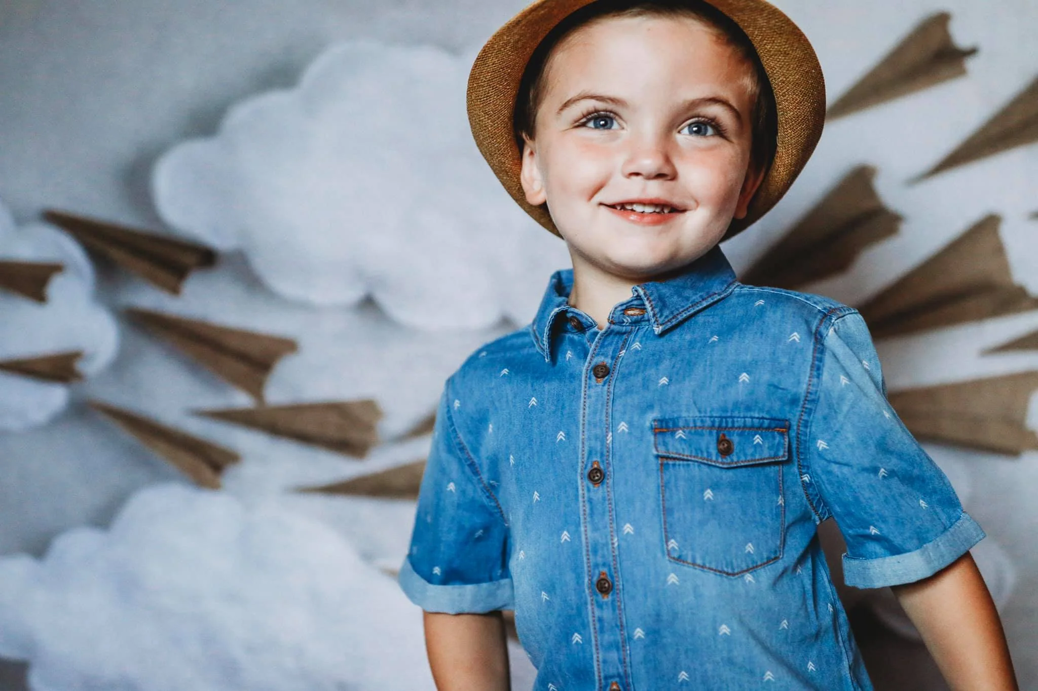 Kate Paper Airplane with Clouds Children Backdrop for Photography Designed by Danette Kay Photography - Image 3