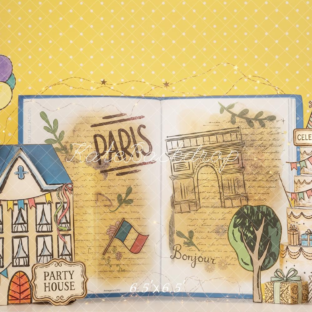 Kate Paris Party House Balloons Cake Yellow Backdrop Designed by Emetselch - Image 2