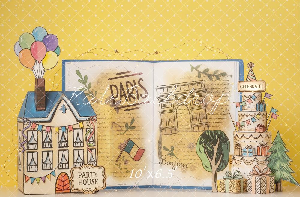 Kate Paris Party House Balloons Cake Yellow Backdrop Designed by Emetselch - Image 4