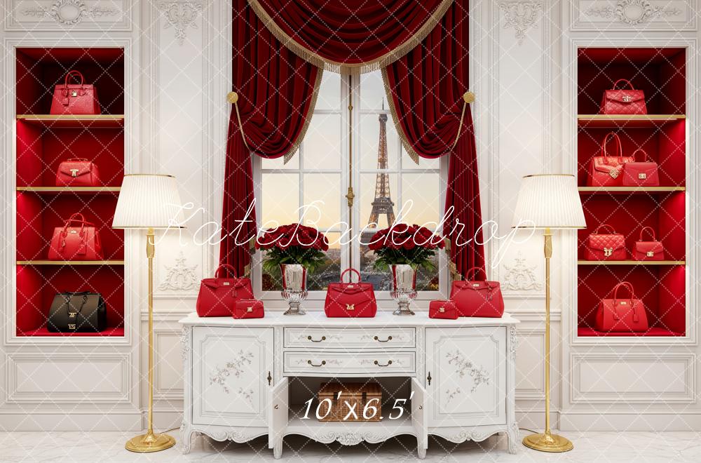 Kate Paris Red Handbag Shelves Window Fleece Backdrop Designed by Patty Robert - Image 2