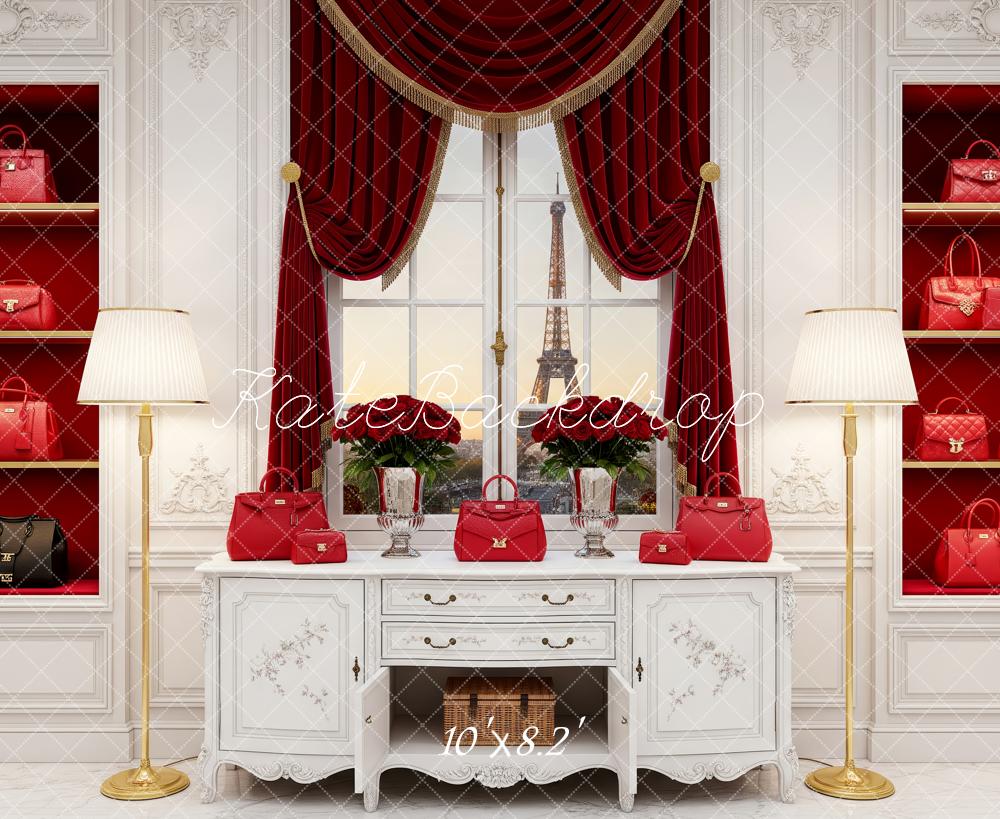 Kate Paris Red Handbag Shelves Window Fleece Backdrop Designed by Patty Robert - Image 3