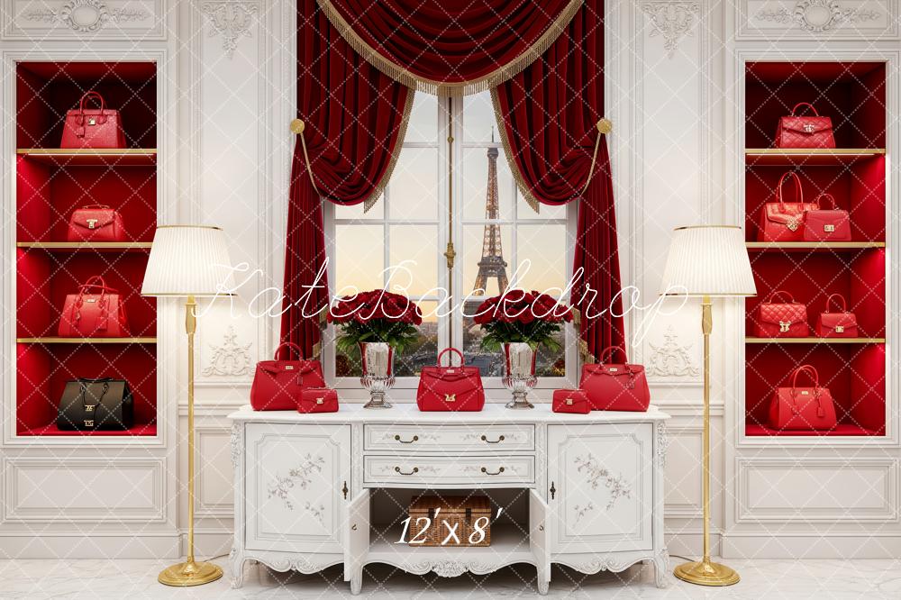 Kate Paris Red Handbag Shelves Window Fleece Backdrop Designed by Patty Robert - Image 4