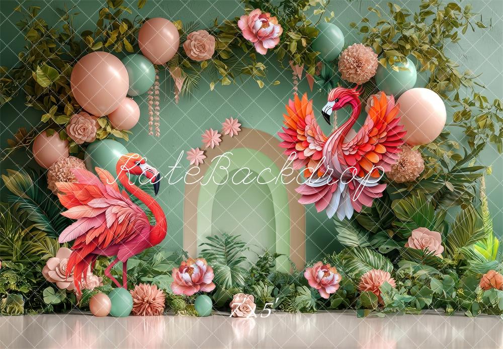 Kate Party Flamingo Balloon Floral Backdrop Designed by Laura Bybee