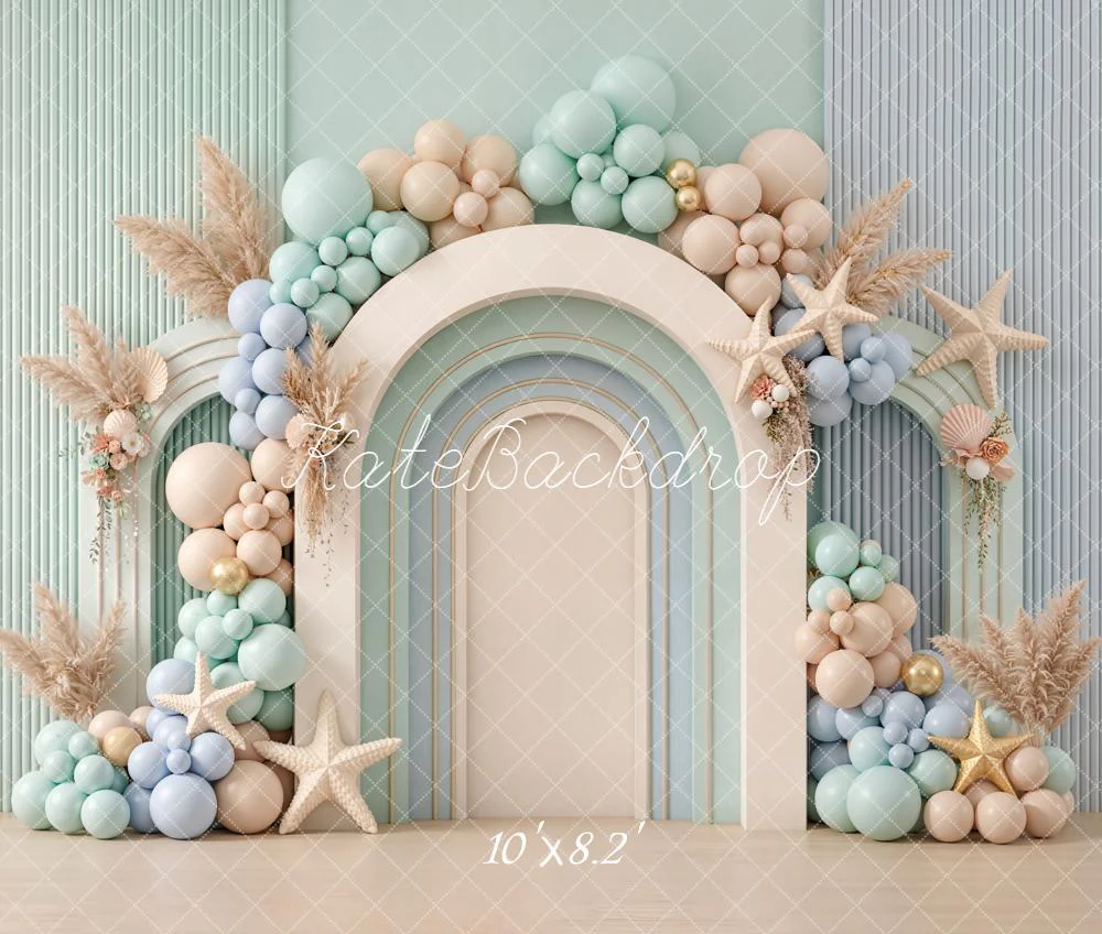 Kate Pastel Arch Balloons Pampas Starfish Fleece Backdrop Designed by Emetselch - Image 3