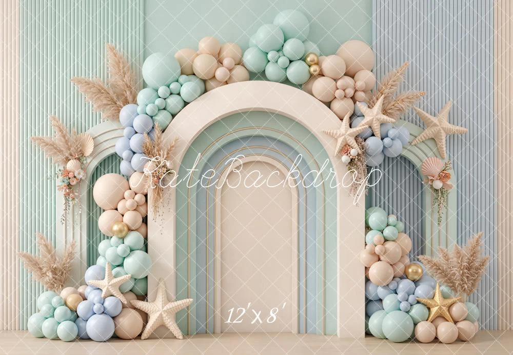 Kate Pastel Arch Balloons Pampas Starfish Fleece Backdrop Designed by Emetselch - Image 4