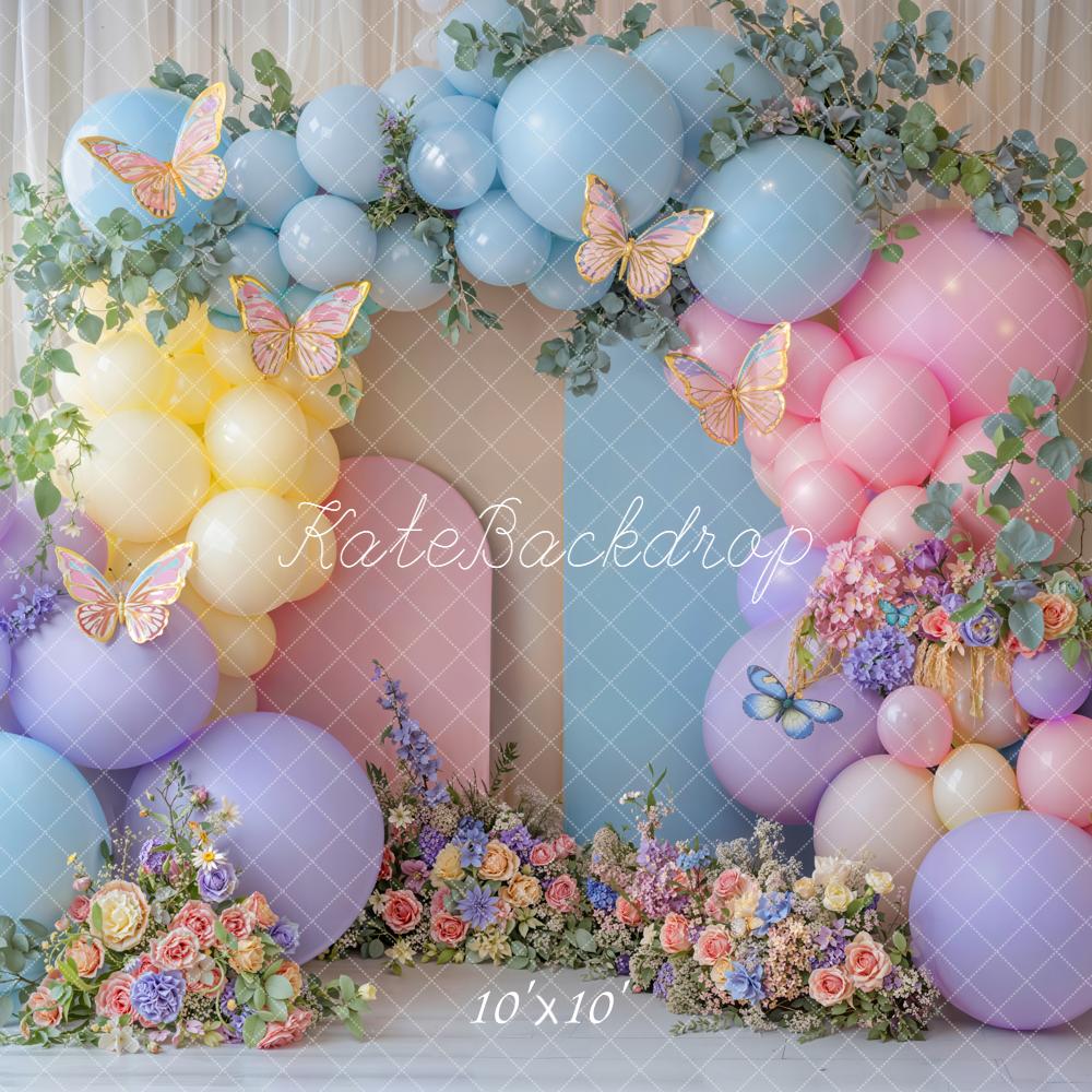 Kate Cake Smash Balloon Arch Butterfly Florals Backdrop Designed by Emetselch - Image 10