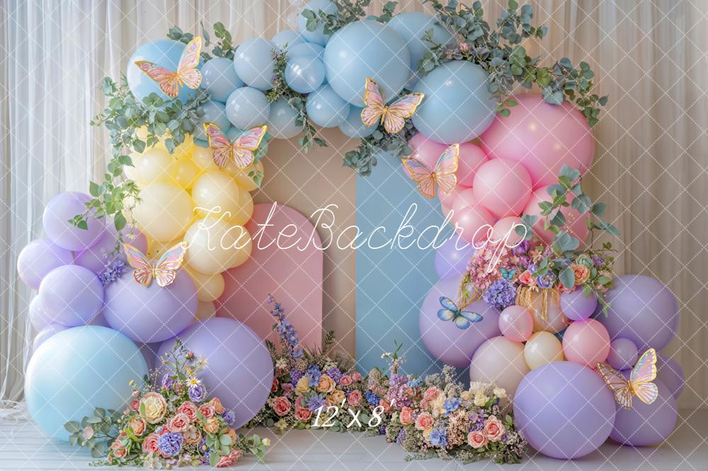 Kate Cake Smash Balloon Arch Butterfly Florals Backdrop Designed by Emetselch - Image 11