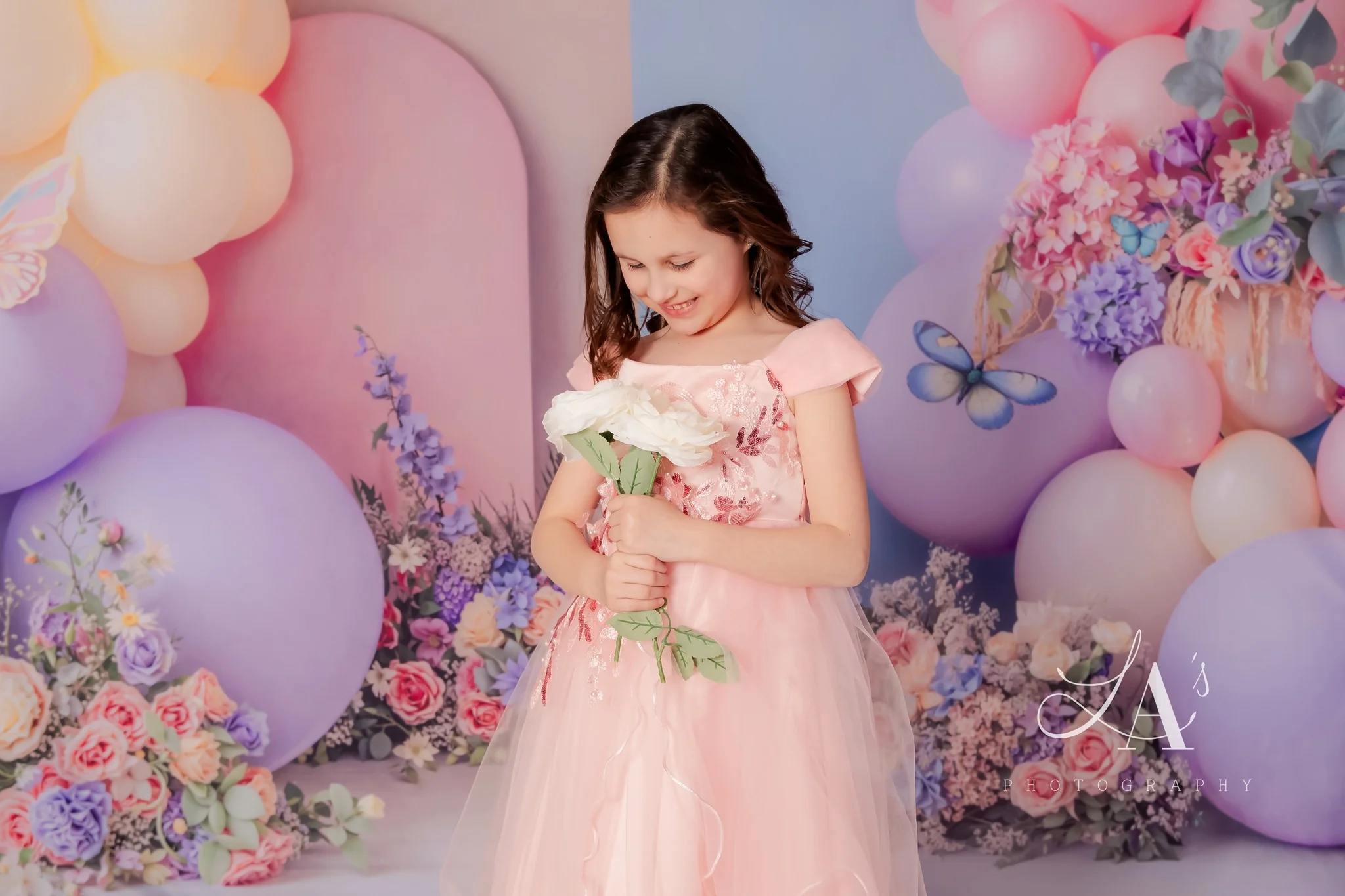 Kate Cake Smash Balloon Arch Butterfly Florals Backdrop Designed by Emetselch - Image 4