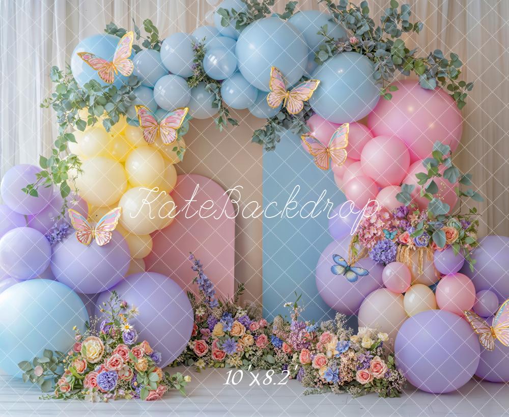 Kate Cake Smash Balloon Arch Butterfly Florals Backdrop Designed by Emetselch - Image 9