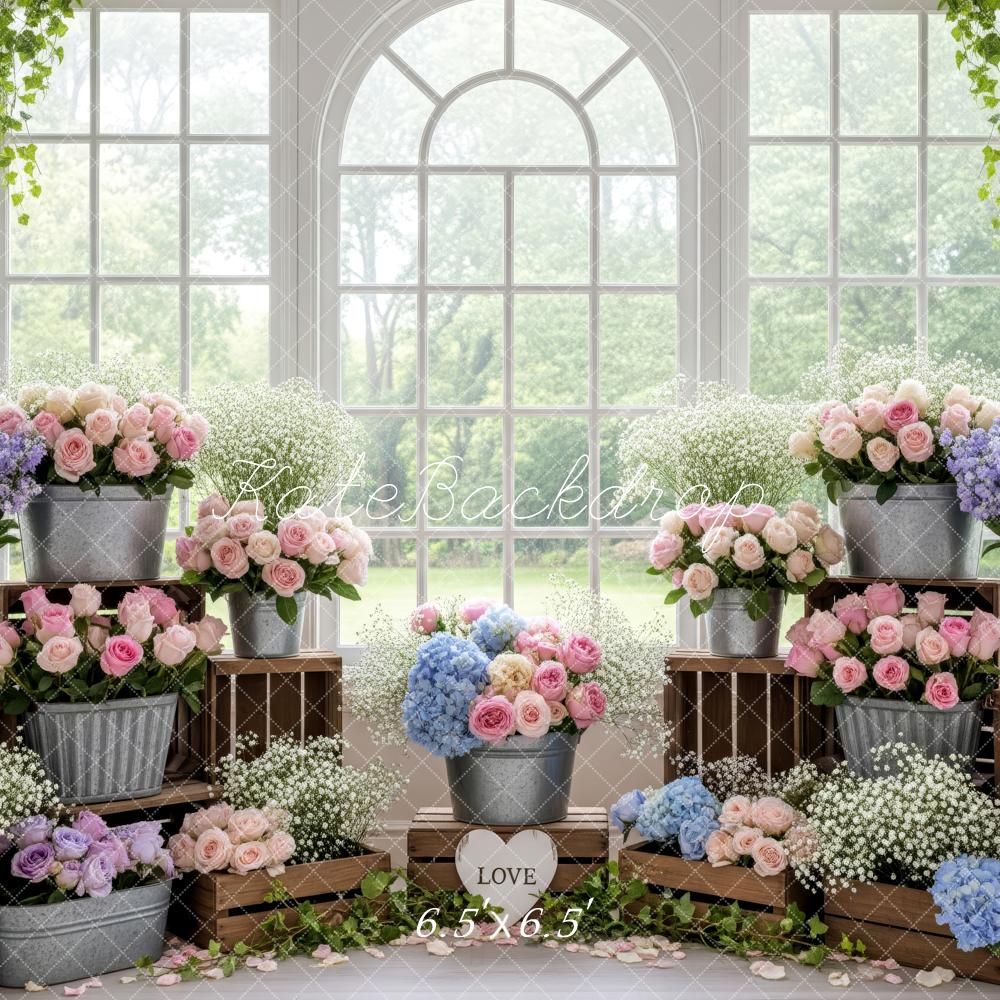Kate Pastel Floral Greenhouse Window Backdrop Designed by Patty Robert - Image 2