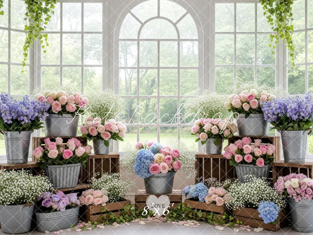 Kate Pastel Floral Greenhouse Window Backdrop Designed by Patty Robert - Image 3