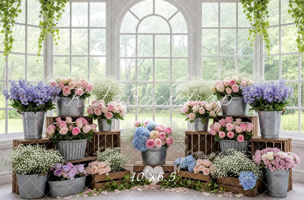 Kate Pastel Floral Greenhouse Window Backdrop Designed by Patty Robert - Image 4