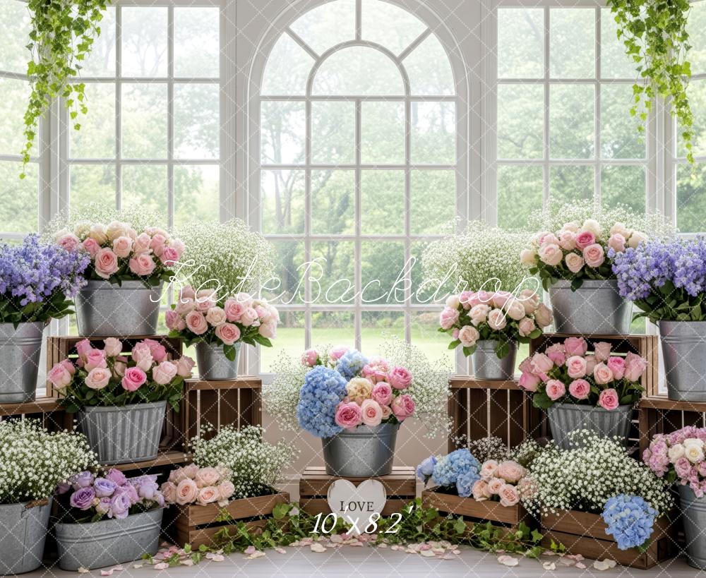 Kate Pastel Floral Greenhouse Window Backdrop Designed by Patty Robert - Image 6