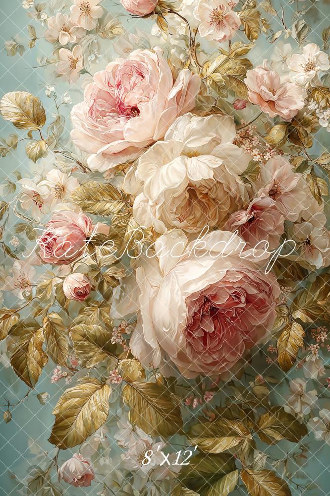 Kate Pastel Flower Roses Leaves Backdrop Designed by Emetselch - Image 6