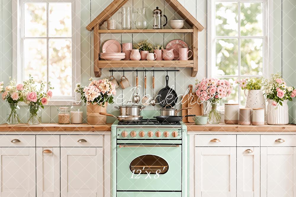 Kate Spring Kitchen Shelves Window Fleece Backdrop Designed by Emstselch - Image 4