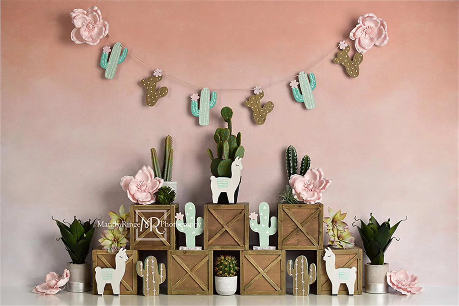 Kate Pastel Llamas with Cactus Pink Summer Backdrop Designed By Mandy Ringe Photography - Image 2