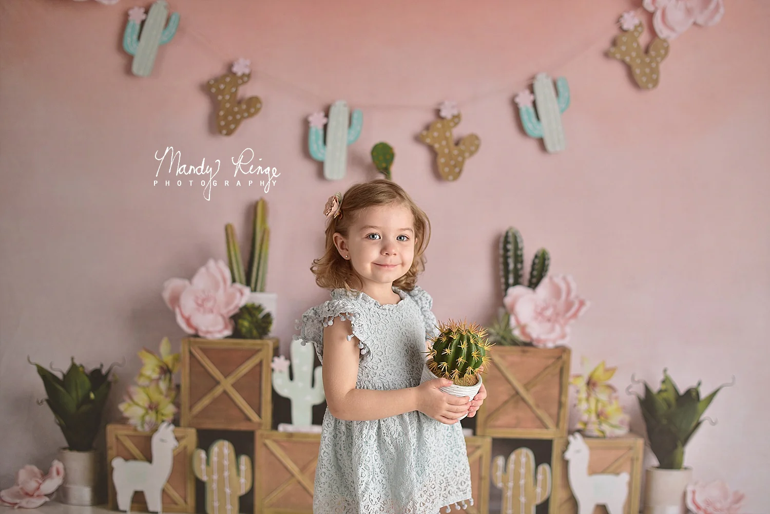 Kate Pastel Llamas with Cactus Pink Summer Backdrop Designed By Mandy Ringe Photography - Image 3