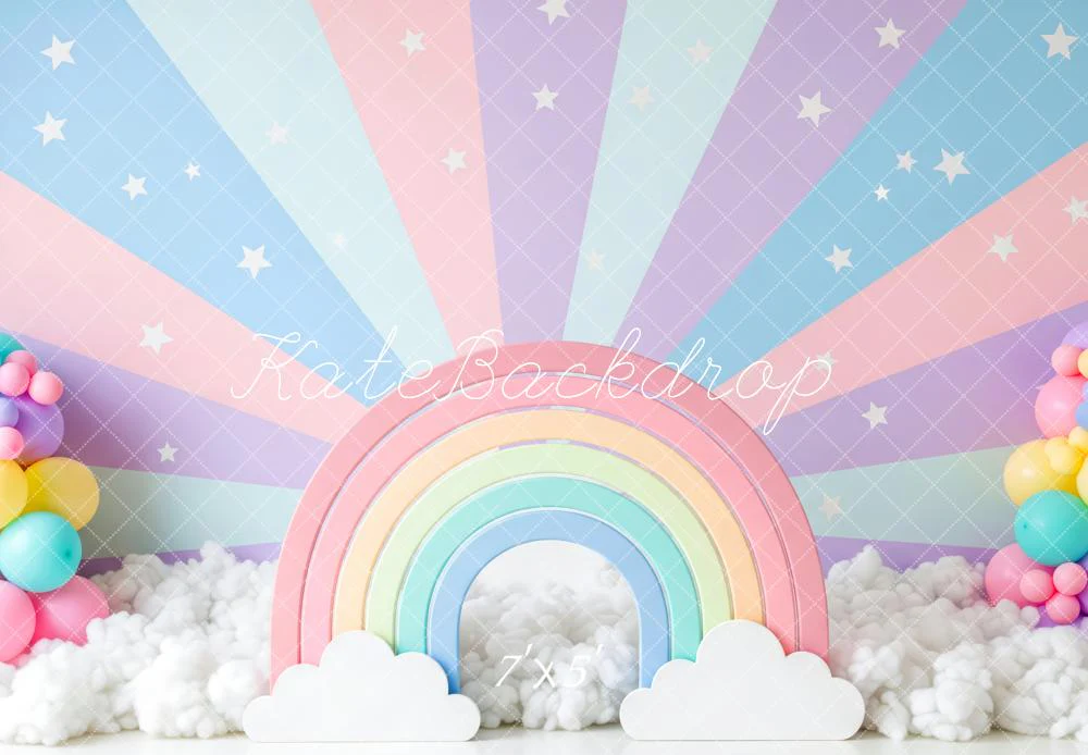 Kate Pastel Rainbow Clouds Balloons Stars Backdrop Designed by Patty Robert