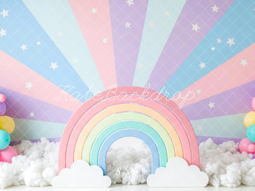 Kate Pastel Rainbow Clouds Balloons Stars Backdrop Designed by Patty Robert - Image 3