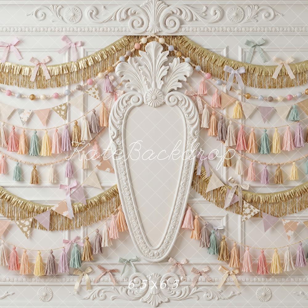 Kate Pastel Tassel Garland Gold Trim Backdrop Designed by Mini MakeBelieve - Image 2