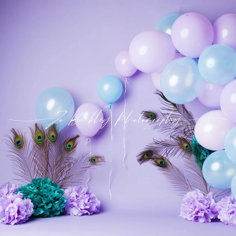 Kate Peacock Purple Balloons Backdrop Designed by Jo Buckley Photograph - Image 2